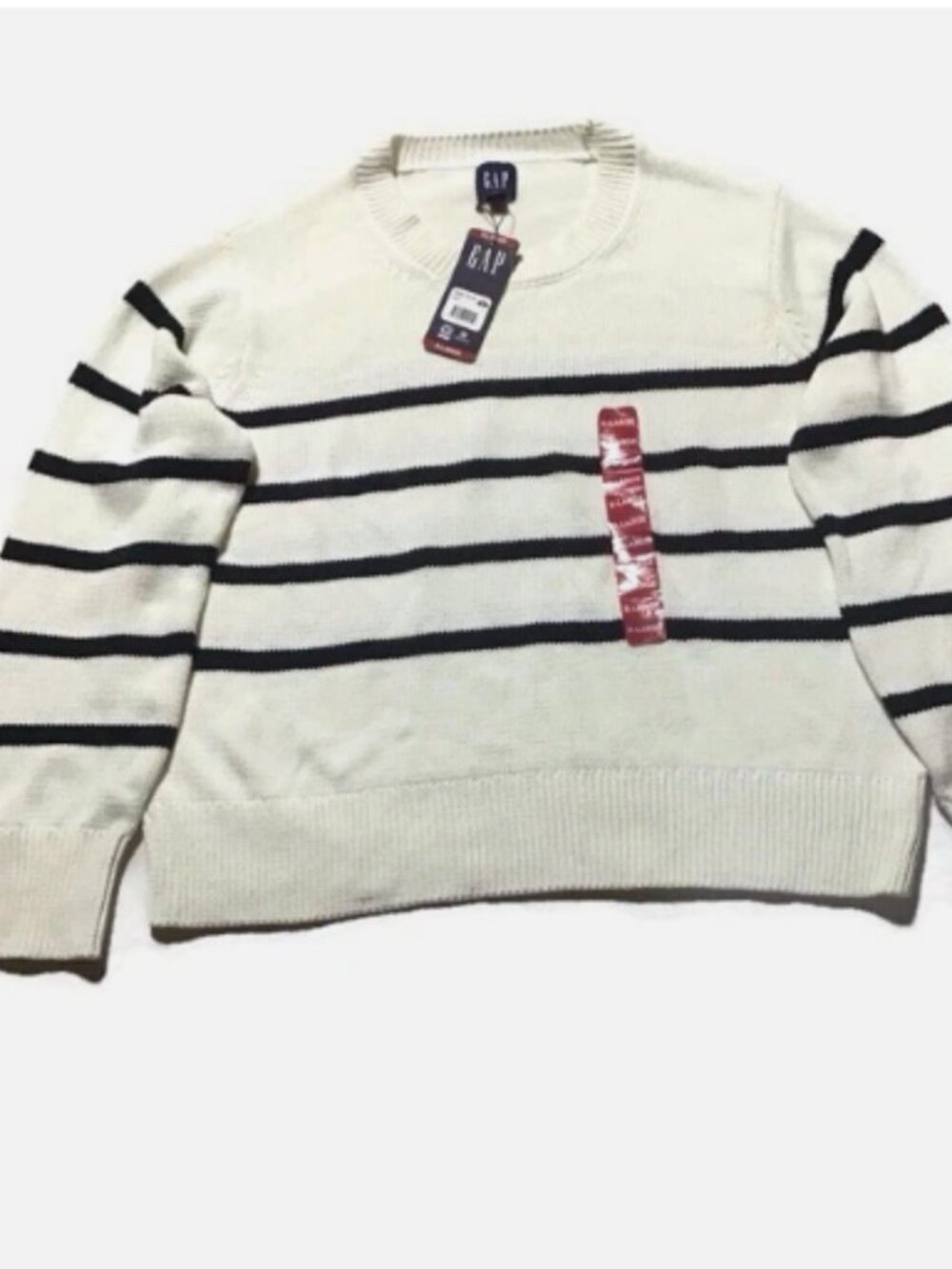 Gap Women's Striped Soft Woven Crewneck Sweater, 100% Cotton- Cream XL